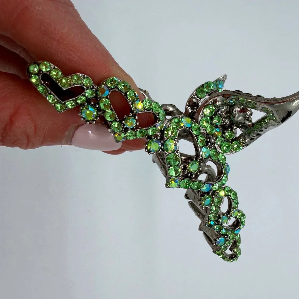 Green Rhinestone Statement Hair Claw Clip Large Festival Prom Y2K‎ Glam